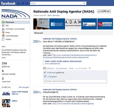 NADA informiert auf Facebook