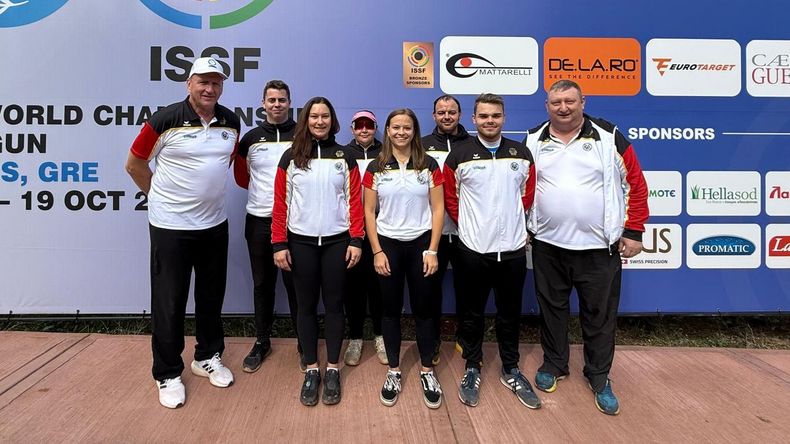 Foto: DSB / Das junge deutsche Trap-Team bei der WM in Griechenland. Foto: DSB / Das junge deutsche Trap-Team bei der WM in Griechenland.