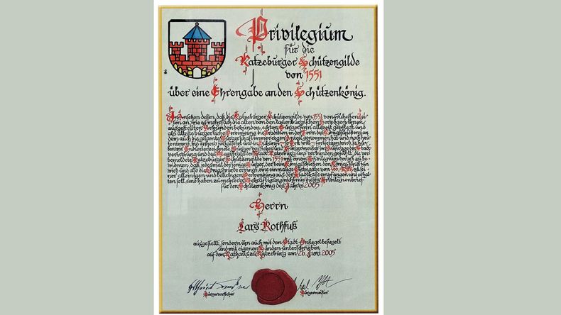Foto: NDSB / Privilegium der Stadt Ratzeburg für den Schützenkönig.