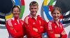 Foto: DSB / Das Pistolenteam beim European Youth Olympic Festival in Skopje: Bundestrainerin Jördis Grabe, Theodor Findeisen und Charlotte Laube.