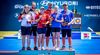Foto: World Archery / Katharina Raab & Paolo Kunsch freuen sich neben dem siegreichen US-Duo und den drittplatzierten Esten über ihre Silbermedaille im Compound-Mixed.