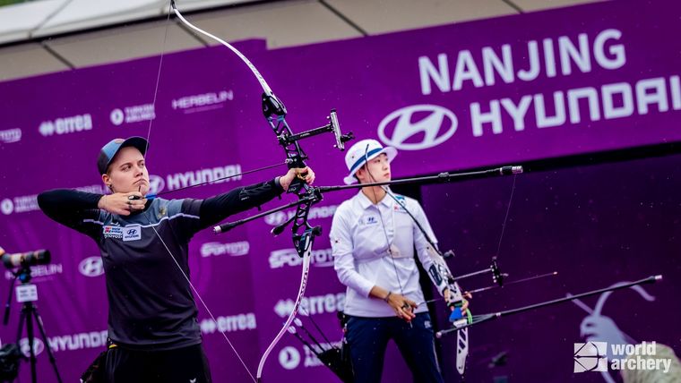 Foto: World Archery / Michelle Kroppen musste sich beim Weltcupfinale in Nanjing der späteren Siegerin An San geschlagen geben.
