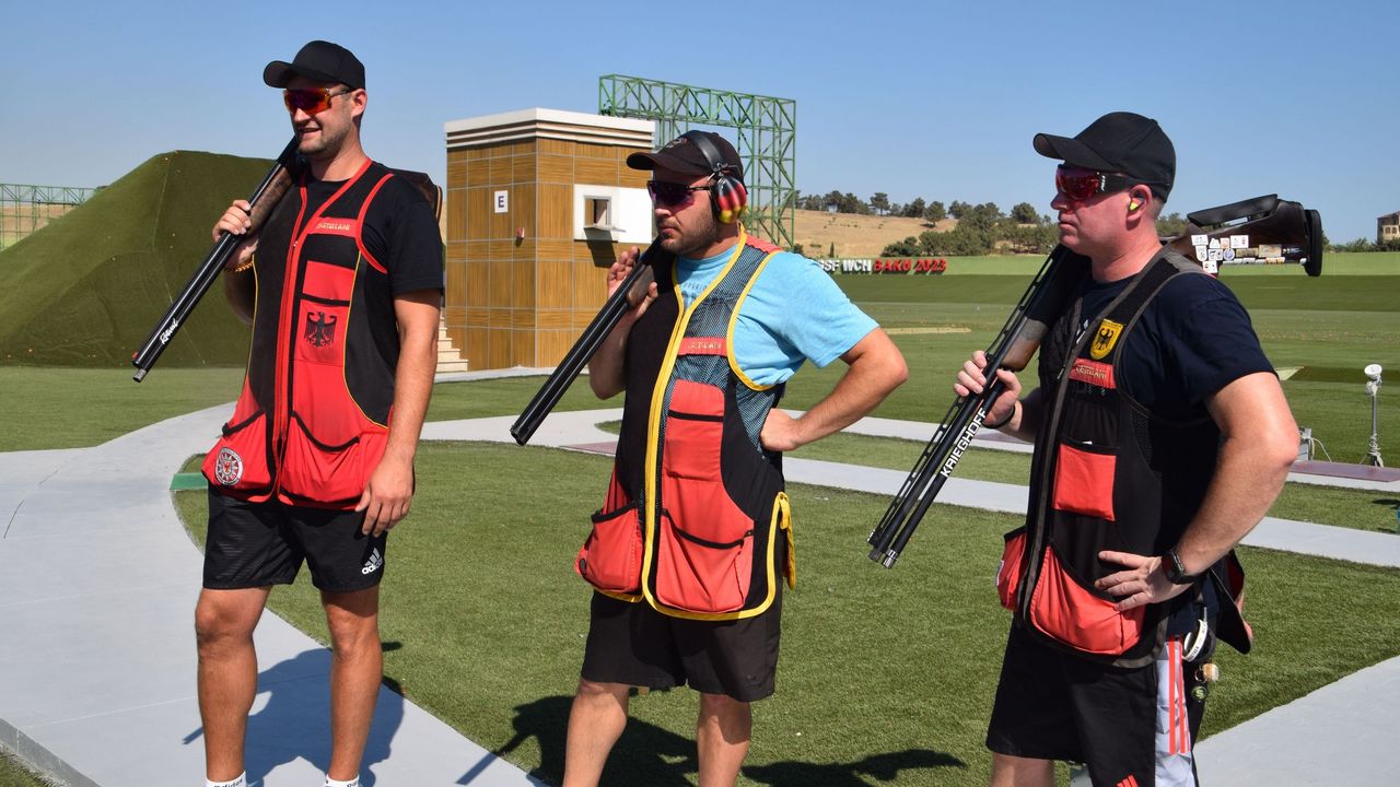 Foto: DSB / Das Trap-Trio der WM 2023 wird auch das der EM 2024: Paul Pigorsch, Marco Kroß und Andreas Löw (v.l.).