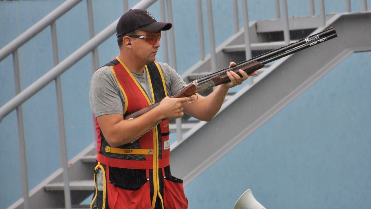 Foto: DSB / Sven Korte liegt nach Teil eins der Skeet-Qualifikation auf Finalkurs. 