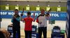 Foto: DSB / Die drei Medaillengewinner mit der Luftpistole: Der Kasache Valeriy Rakhimzhan, der Chinesew Kai Hu und Christian Reitz.