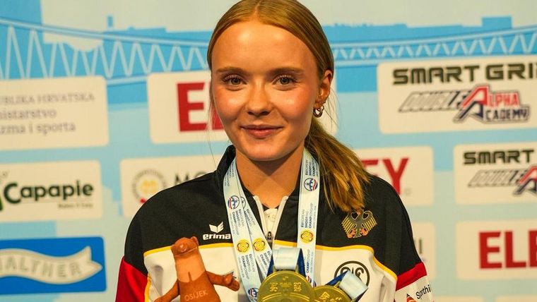 Foto: DSB / Überragend! Nele Stark krönte sich mit Welt- und Europarekord zur neuen Europameisterin im Kleinkaliber-Dreistellungskampf und holt auch noch Teamgold an der Seite von Lisa Müller und Anna Janßen.