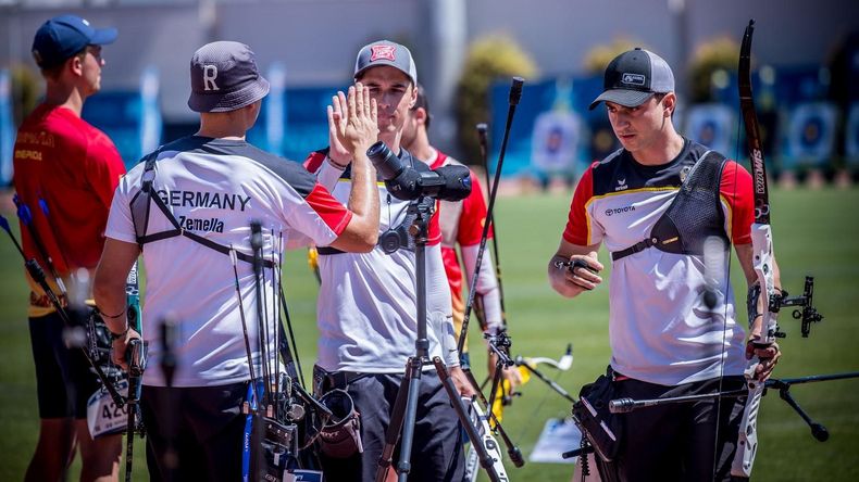 Foto: World Archery / Schossen erstmals in dieser Konstellation zusammen und harmonierten gut: Leon Zemella, Jonathan Vetter und Moritz Wieser. Foto: World Archery / Schossen erstmals in dieser Konstellation zusammen und harmonierten gut: Leon Zemella, Jonathan Vetter und Moritz Wieser.