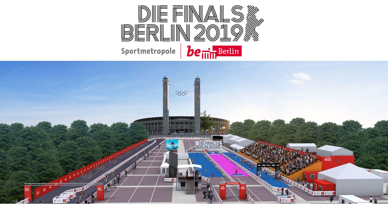 Foto: Unikat PR GmbH / Vor dem Olympiastadion Berlin werden die Finals in den Sportarten Triathlon, Moderner Fünfkampf und Bogensport präsentiert.