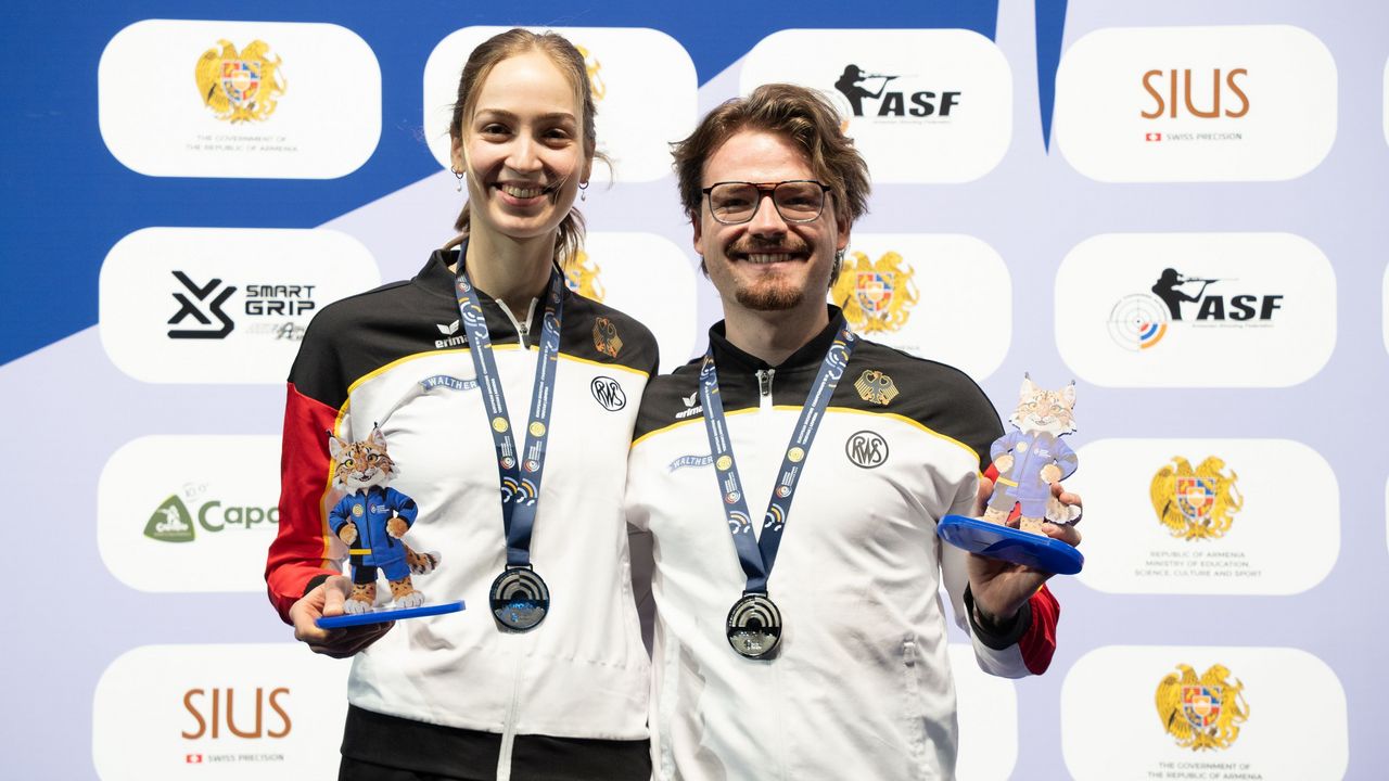 Foto: ESC / Bei der Druckluft-EM in Eriwan gewannen Anna Janßen und Maximilian Ulbrich Silber im Luftgewehr Mixed. Beim Weltcup in Granada geht es nun gegen die gesamte Weltspitze.